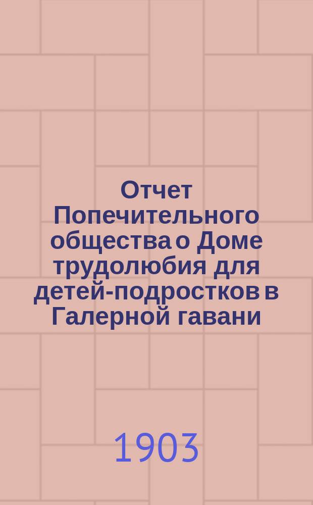 Отчет Попечительного общества о Доме трудолюбия для детей-подростков в Галерной гавани... ... за 1902 год