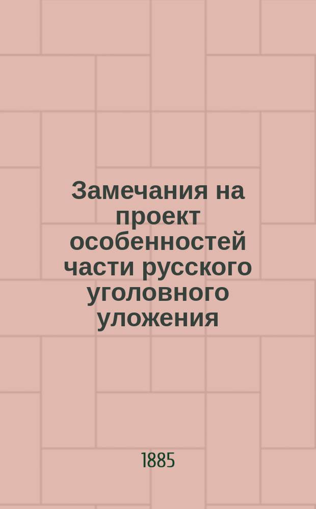 Замечания на проект особенностей части русского уголовного уложения