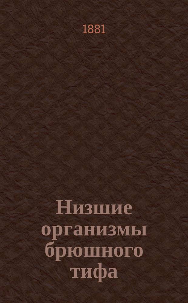 Низшие организмы брюшного тифа : (Патолого-анатом. исслед.) : Дис. на степ. д-ра медицины лекаря Емельяна Якубова
