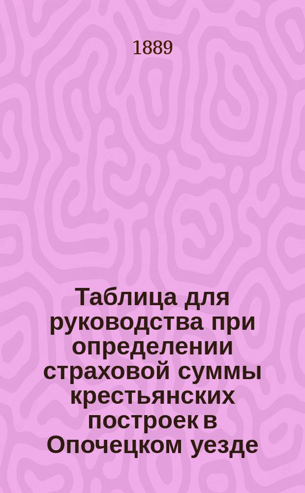 Таблица для руководства при определении страховой суммы крестьянских построек в Опочецком уезде, принимаемых на страх по обязательному страхованию по особой оценке