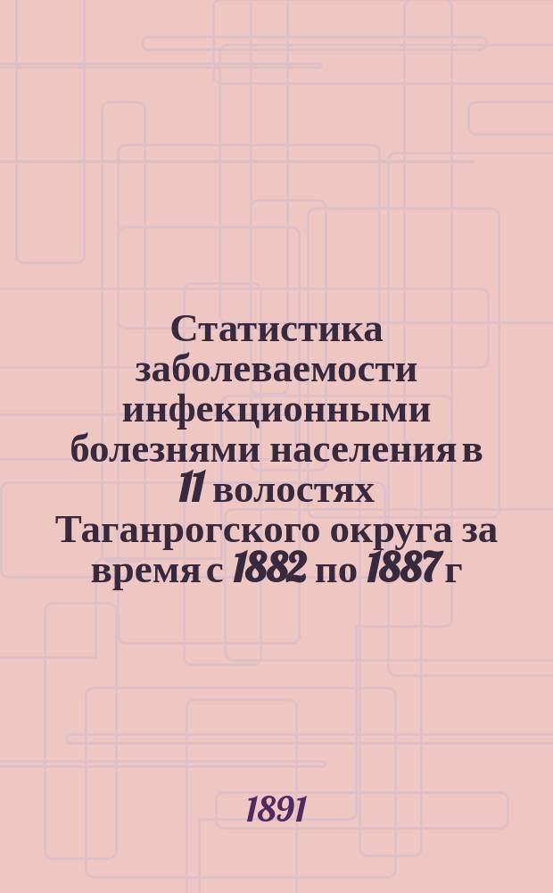 Статистика заболеваемости инфекционными болезнями населения в 11 волостях Таганрогского округа за время с 1882 по 1887 г. включительно