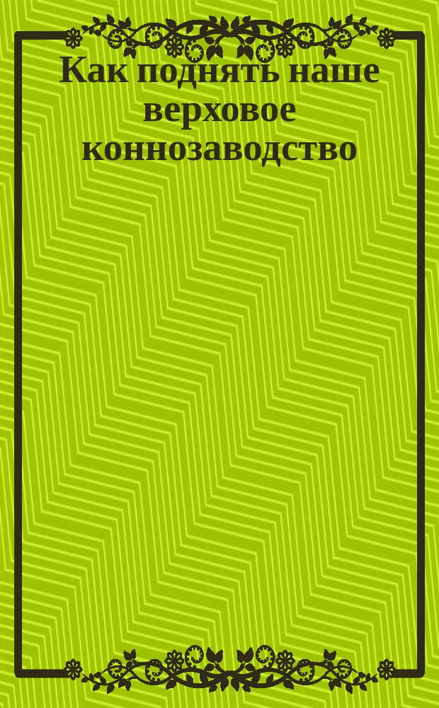 Как поднять наше верховое коннозаводство