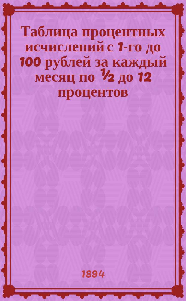 Таблица процентных исчислений с 1-го до 100 рублей за каждый месяц по &frac12; до 12 процентов