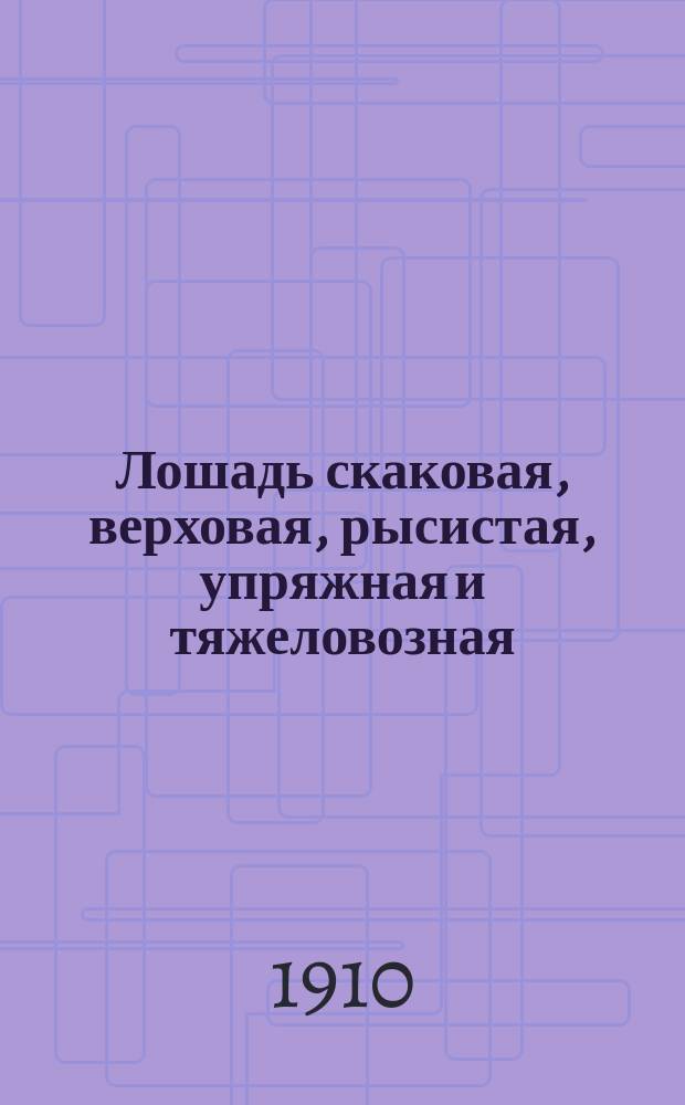 Лошадь скаковая, верховая, рысистая, упряжная и тяжеловозная : Полн. курс коневодства с описанием всех пород лошадей, разводимых в России... : В 4 ч.
