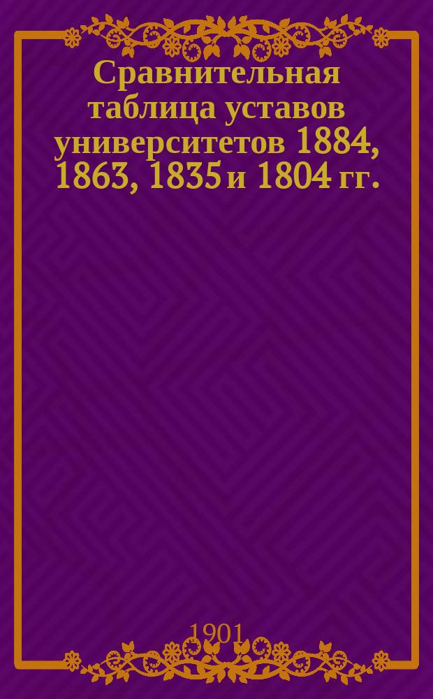 Сравнительная таблица уставов университетов 1884, 1863, 1835 и 1804 гг.