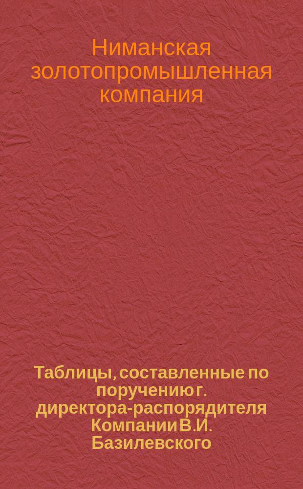 Таблицы, составленные по поручению г. директора-распорядителя Компании В.И. Базилевского, за двадцать лет существования Ниманской компании