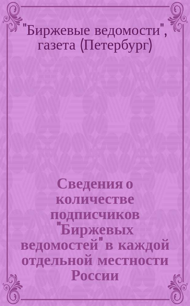 Сведения о количестве подписчиков "Биржевых ведомостей" в каждой отдельной местности России, за исключением С.-Петербурга и Москвы
