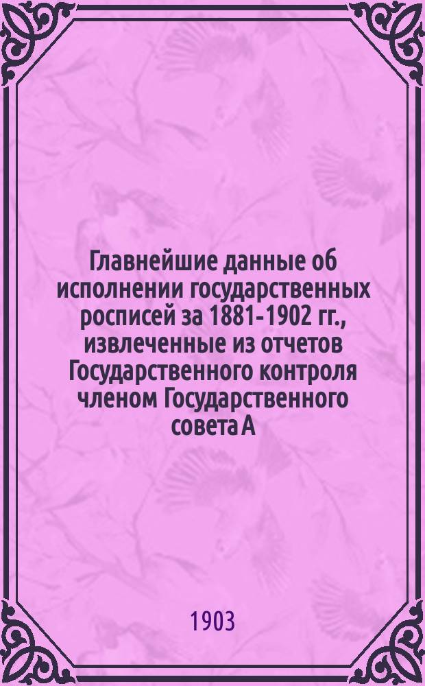 Главнейшие данные об исполнении государственных росписей за 1881-1902 гг., извлеченные из отчетов Государственного контроля членом Государственного совета А. Иващенковым