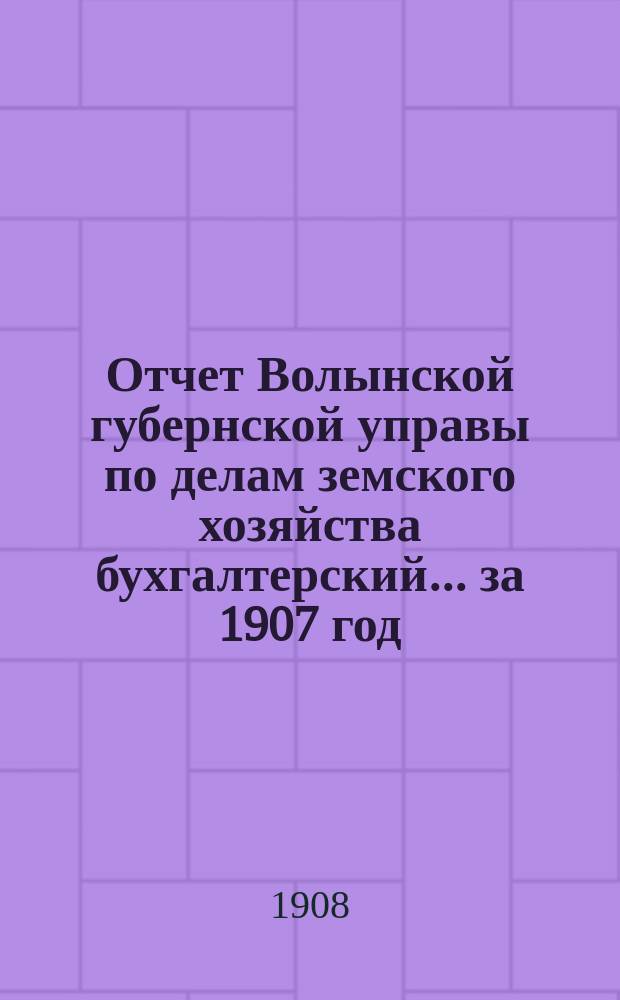Отчет Волынской губернской управы по делам земского хозяйства [бухгалтерский]... за 1907 год