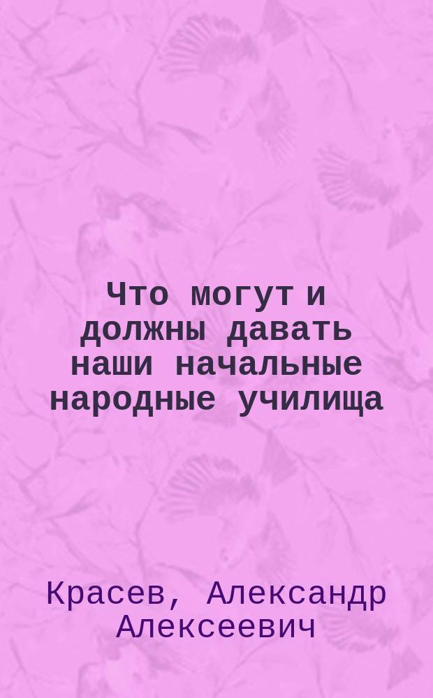 Что могут и должны давать наши начальные народные училища