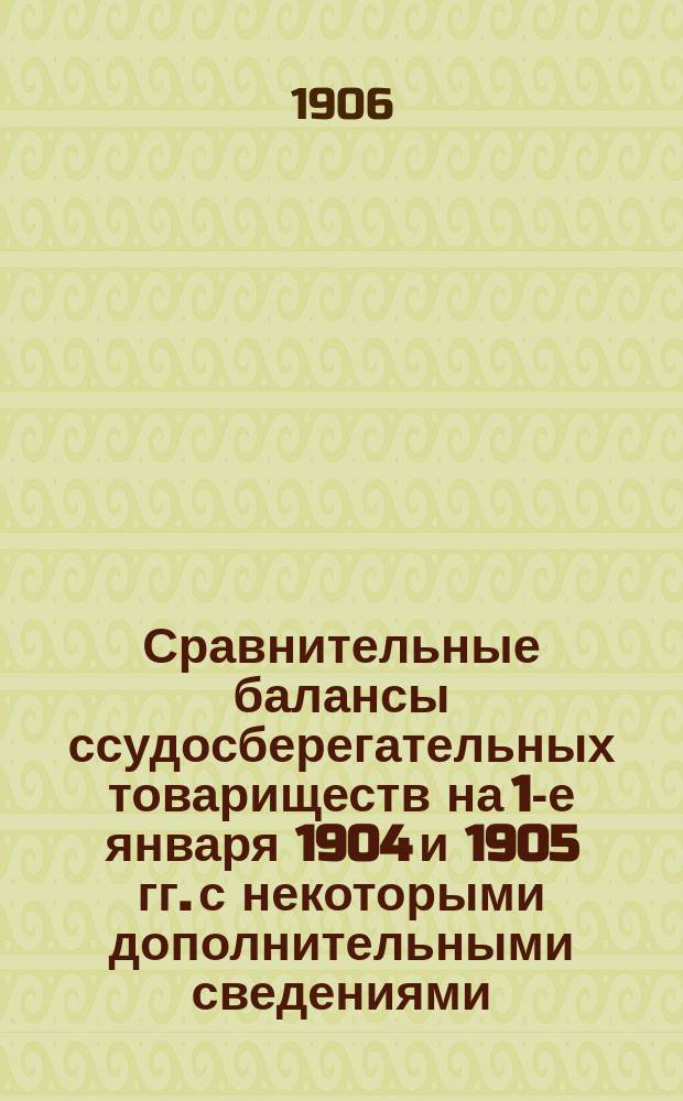Сравнительные балансы ссудосберегательных товариществ на 1-е января 1904 и 1905 гг. с некоторыми дополнительными сведениями