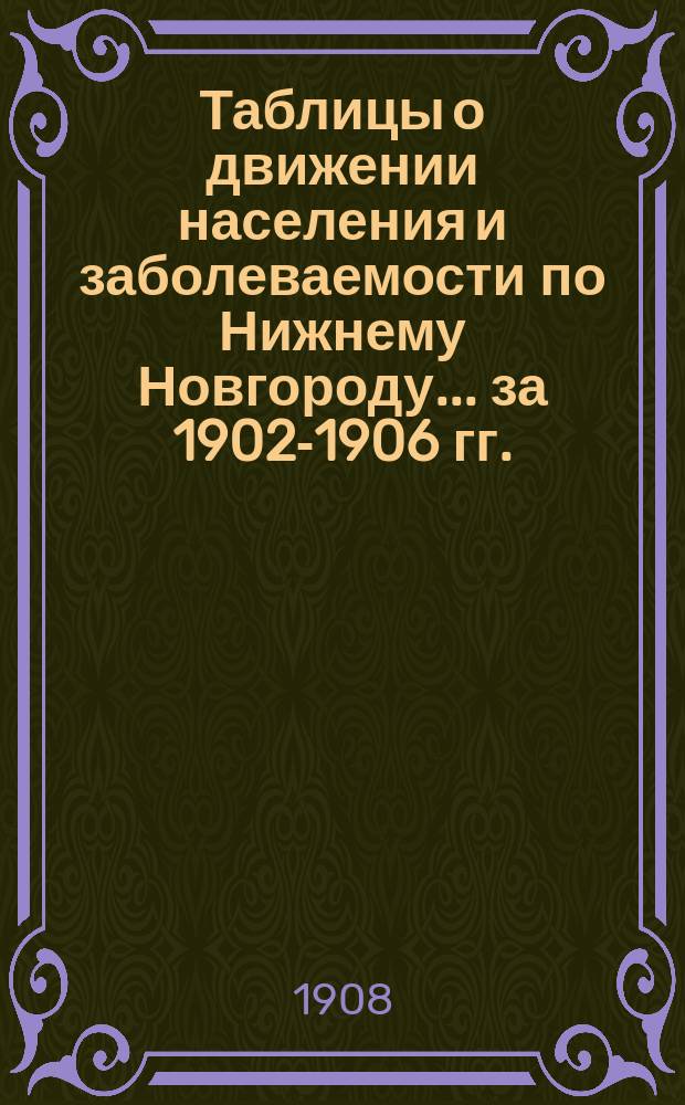 Таблицы о движении населения и заболеваемости по Нижнему Новгороду... ... за 1902-1906 гг.