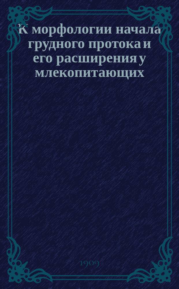 К морфологии начала грудного протока и его расширения у млекопитающих