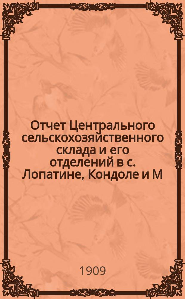 Отчет Центрального сельскохозяйственного склада и его отделений в с. Лопатине, Кондоле и М.-Сердобе Петровского уездного земства...