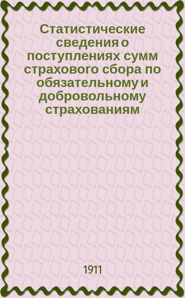 Статистические сведения о поступлениях сумм страхового сбора по обязательному и добровольному страхованиям... и о назначенном вознаграждении за пожарные убытки за тоже время. ... за время с 1-го января по 1-е июля 1911 года