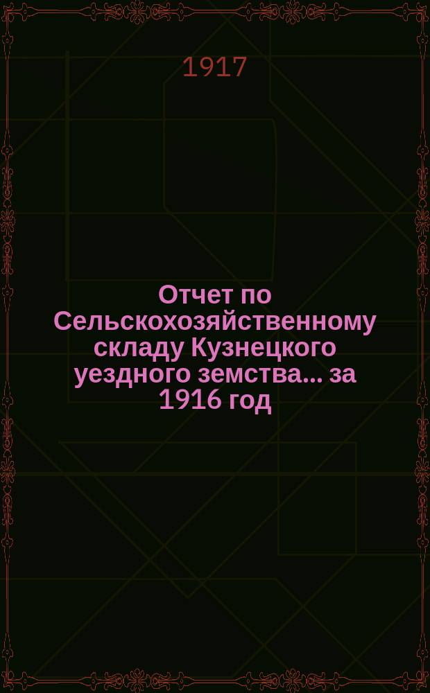Отчет по Сельскохозяйственному складу Кузнецкого уездного земства... за 1916 год