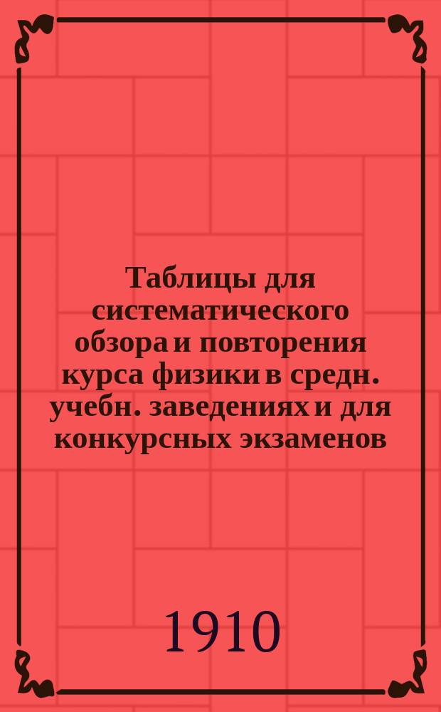 Таблицы для систематического обзора и повторения курса физики в средн. учебн. заведениях и для конкурсных экзаменов
