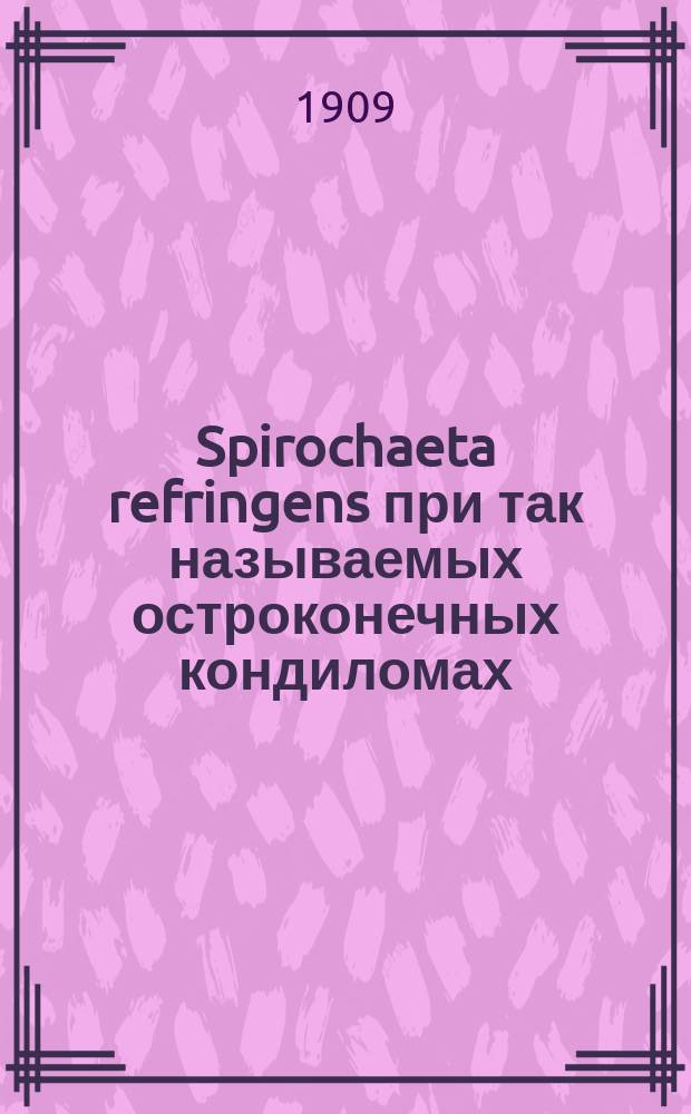 Spirochaeta refringens при так называемых остроконечных кондиломах