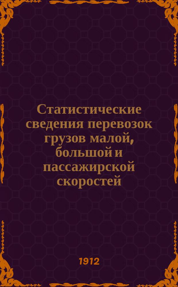 Статистические сведения перевозок грузов малой, большой и пассажирской скоростей (кроме хлебных), отправленных станциями Китайской Восточной жел. дор... ... за 1911 г.