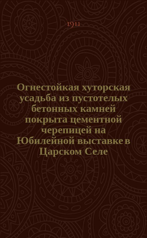 Огнестойкая хуторская усадьба из пустотелых бетонных камней покрыта цементной черепицей на Юбилейной выставке в Царском Селе