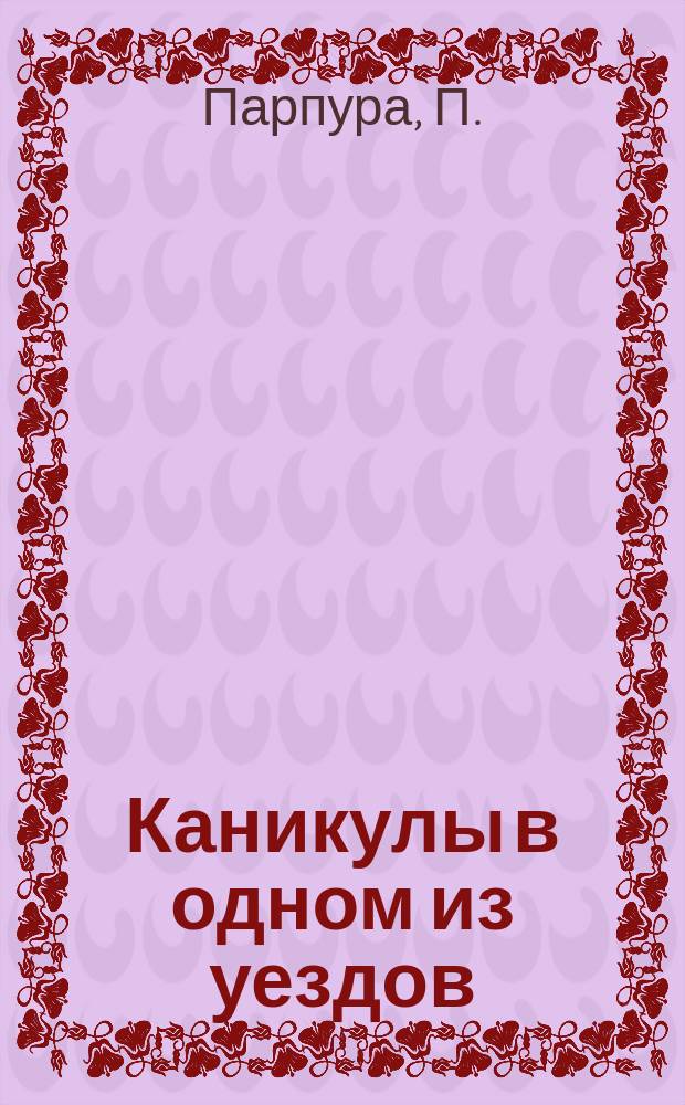 Каникулы в одном из уездов : Повесть