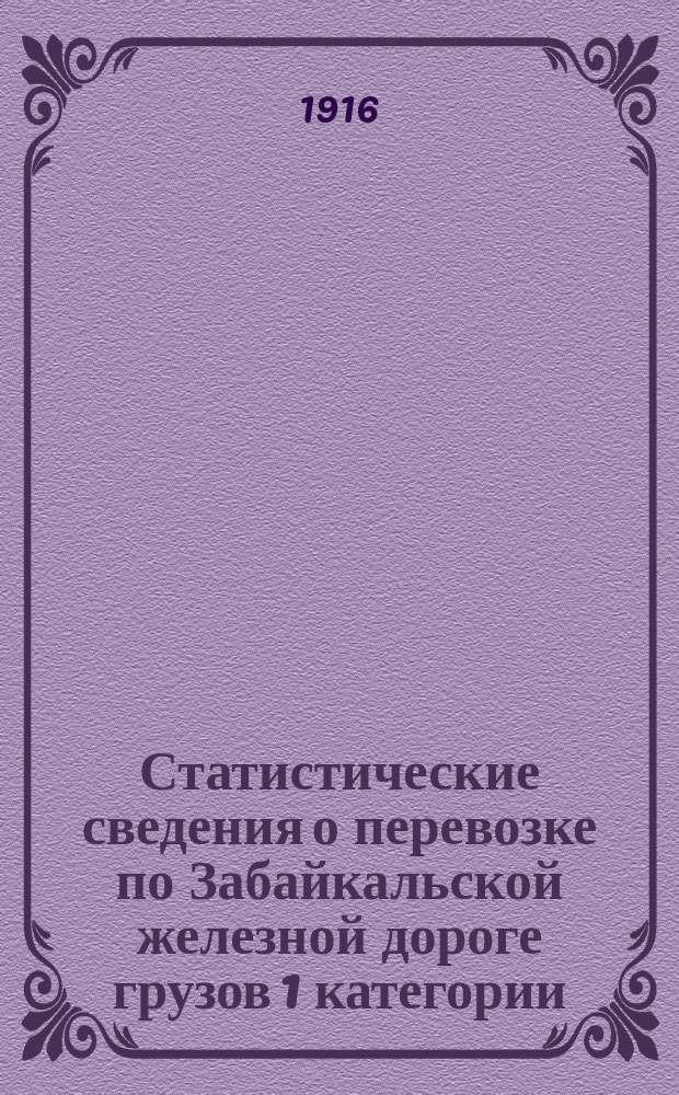 Статистические сведения о перевозке по Забайкальской железной дороге грузов 1 категории, кроме хлебных... ... в 1915 году. Вып. 2 : Отправление, прибытие и транзит