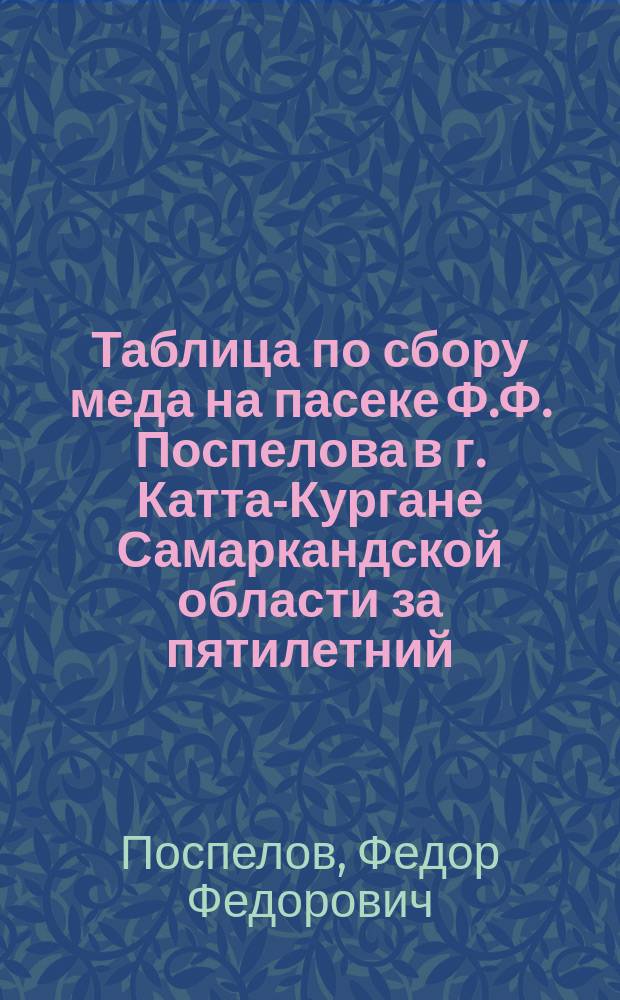 Таблица по сбору меда на пасеке Ф.Ф. Поспелова в г. Катта-Кургане Самаркандской области за пятилетний, с 1897-1902 г.г., период : (Доклад в Отд-нии пчеловодства Рус. о-ва акклиматизации 4-го марта 1902 г.)