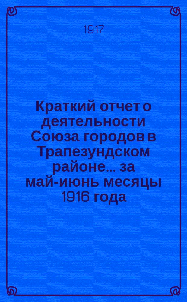 Краткий отчет о деятельности Союза городов в Трапезундском районе... ... за май-июнь месяцы 1916 года