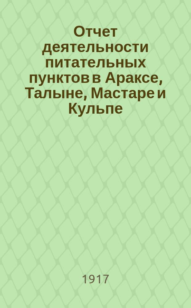 Отчет деятельности питательных пунктов в Араксе, Талыне, Мастаре и Кульпе