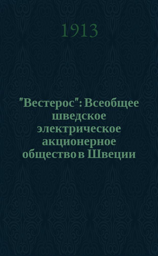 "Вестерос" : Всеобщее шведское электрическое акционерное общество в Швеции : Генераторы и моторы постоянного тока