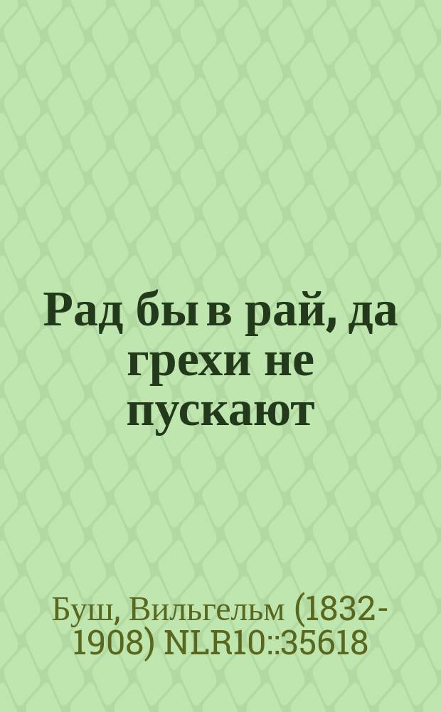 Рад бы в рай, да грехи не пускают : (Похождения идеалиста) : Юморист. роман в стихах : По рис. В. Буша