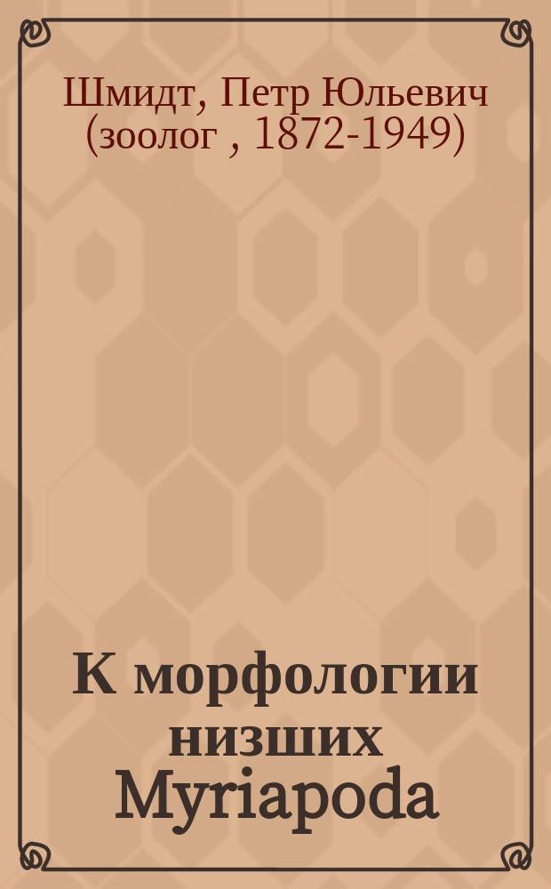 ...К морфологии низших Myriapoda