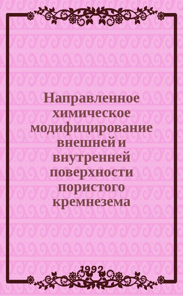 Направленное химическое модифицирование внешней и внутренней поверхности пористого кремнезема : Автореф. дис. на соиск. учен. степ. д. х. н