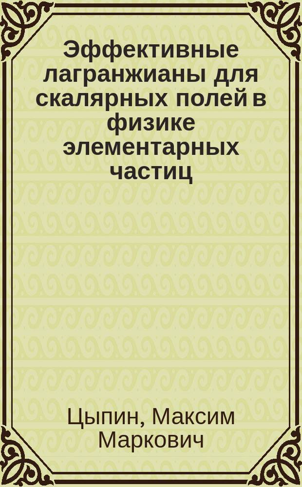 Эффективные лагранжианы для скалярных полей в физике элементарных частиц : Автореф. дис. на соиск. учен. степ. канд. физ.-мат. наук : (01.04.02)