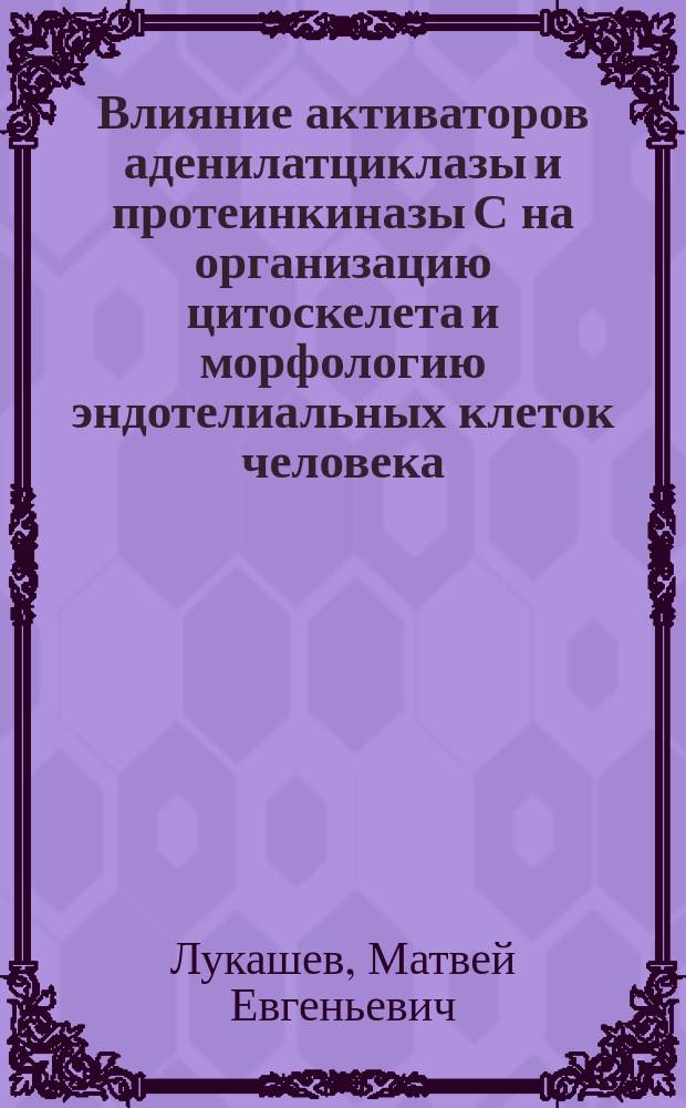 Влияние активаторов аденилатциклазы и протеинкиназы С на организацию цитоскелета и морфологию эндотелиальных клеток человека : Автореф. дис. на соиск. учен. степ. канд. биол. наук : (03.00.25)