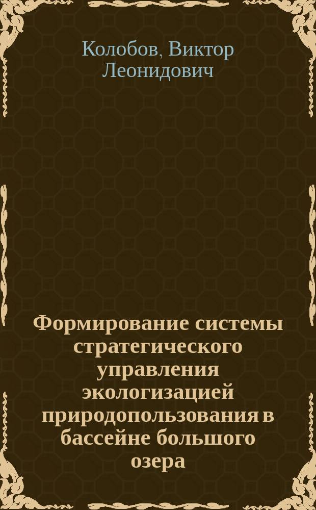 Формирование системы стратегического управления экологизацией природопользования в бассейне большого озера : Автореф. дис. на соиск. учен. степ. канд. экон. наук : (05.13.10)