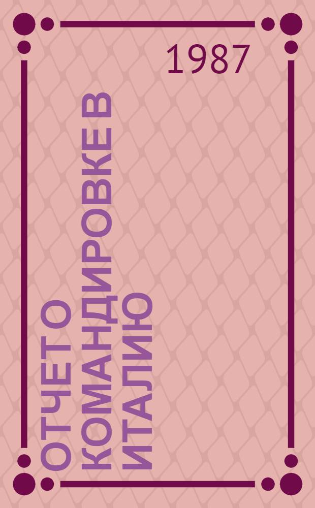 Отчет о командировке в Италию