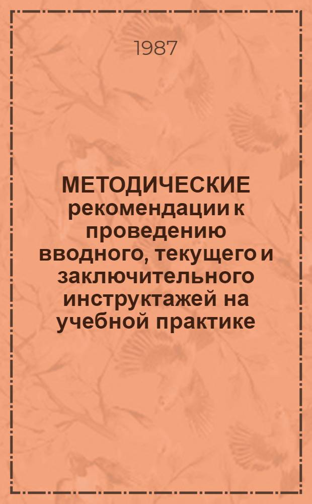 МЕТОДИЧЕСКИЕ рекомендации к проведению вводного, текущего и заключительного инструктажей на учебной практике