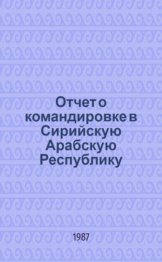 Отчет о командировке в Сирийскую Арабскую Республику
