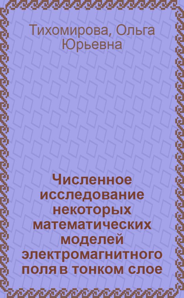 Численное исследование некоторых математических моделей электромагнитного поля в тонком слое : Автореф. дис. на соиск. учен. степ. канд. физ.-мат. наук : (01.01.07; 01.04.12)
