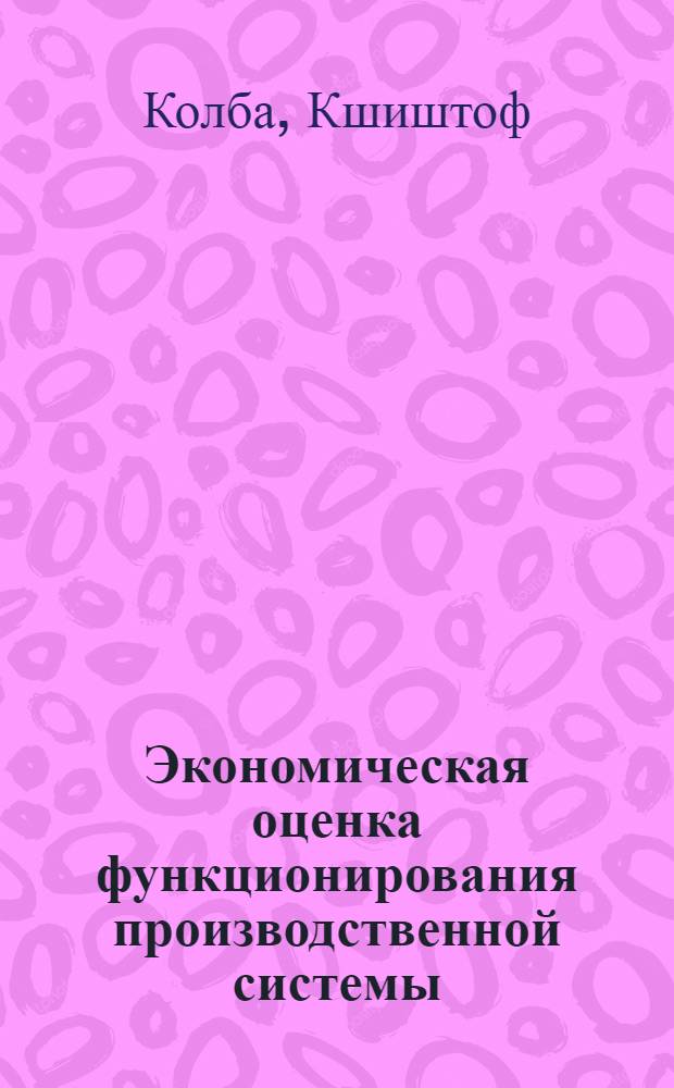 Экономическая оценка функционирования производственной системы : Автореф. дис. на соиск. учен. степ. канд. экон. наук : (08.00.21)