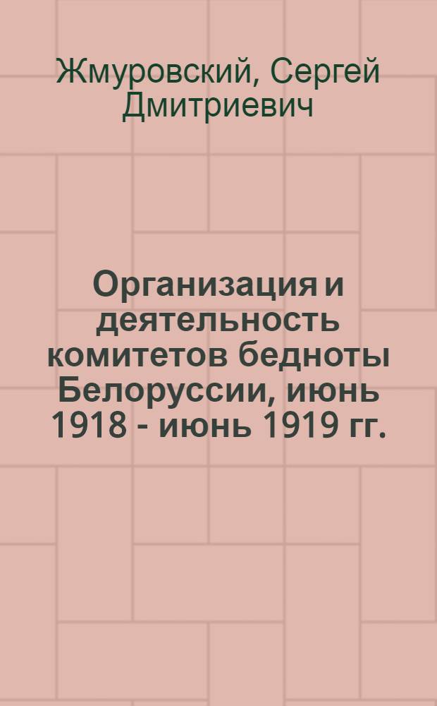 Организация и деятельность комитетов бедноты Белоруссии, июнь 1918 - июнь 1919 гг. : Автореф. дис. на соиск. учен. степ. канд. ист. наук : (07.00.02)