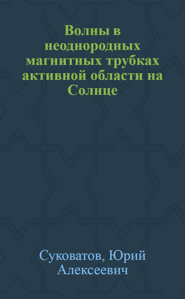 Волны в неоднородных магнитных трубках активной области на Солнце : Автореф. дис. на соиск. учен. степ. канд. физ.-мат. наук : (01.03.02)