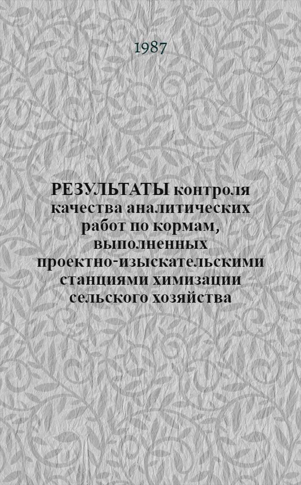 РЕЗУЛЬТАТЫ контроля качества аналитических работ по кормам, выполненных проектно-изыскательскими станциями химизации сельского хозяйства. ... 1987 г.
