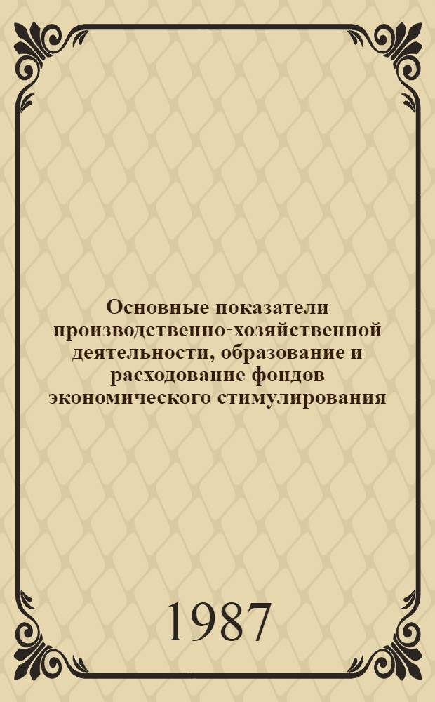 Основные показатели производственно-хозяйственной деятельности, образование и расходование фондов экономического стимулирования ... по предприятиям и организациям Министерства бытового обслуживания населения РСФСР