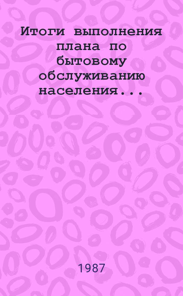 Итоги выполнения плана по бытовому обслуживанию населения.. : (По данным ЦСУ РСФСР). ... за январь-декабрь 1986 года. Ч. 1