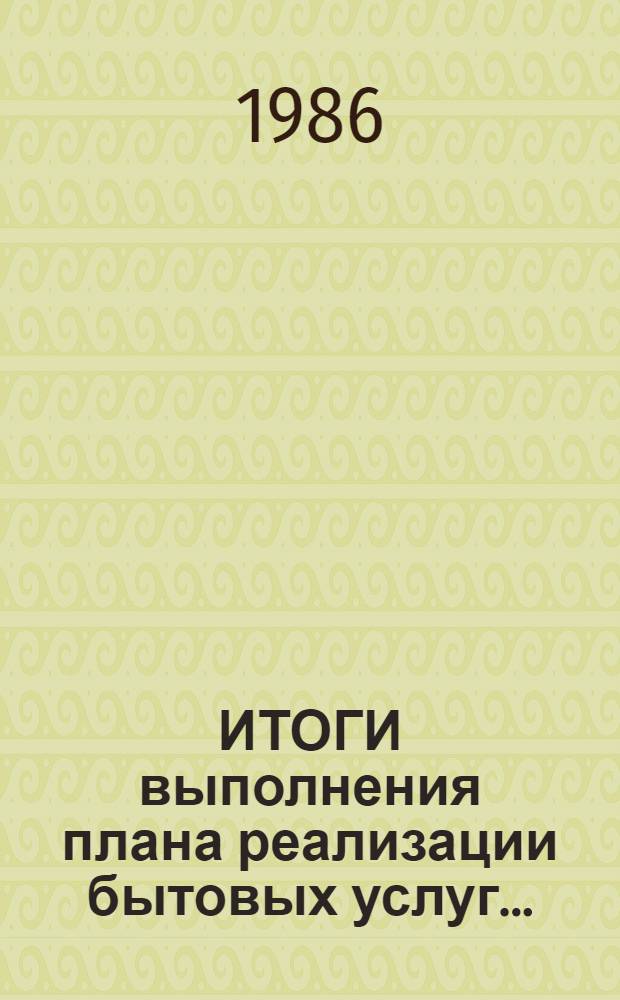 ИТОГИ выполнения плана реализации бытовых услуг.. : (По телегр. данным). ... за январь-сентябрь 1986 года