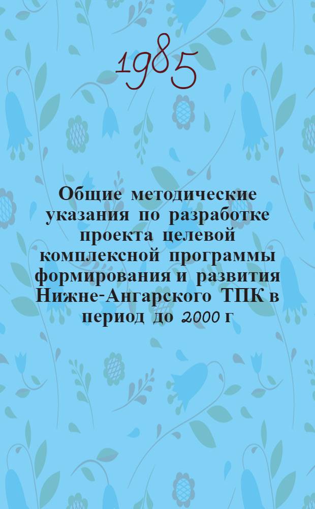 Общие методические указания по разработке проекта целевой комплексной программы формирования и развития Нижне-Ангарского ТПК в период до 2000 г.