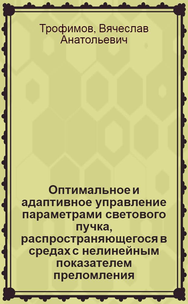 Оптимальное и адаптивное управление параметрами светового пучка, распространяющегося в средах с нелинейным показателем преломления : Автореф. дис. на соиск. учен. степ. канд. физ.-мат. наук : (01.04.03)