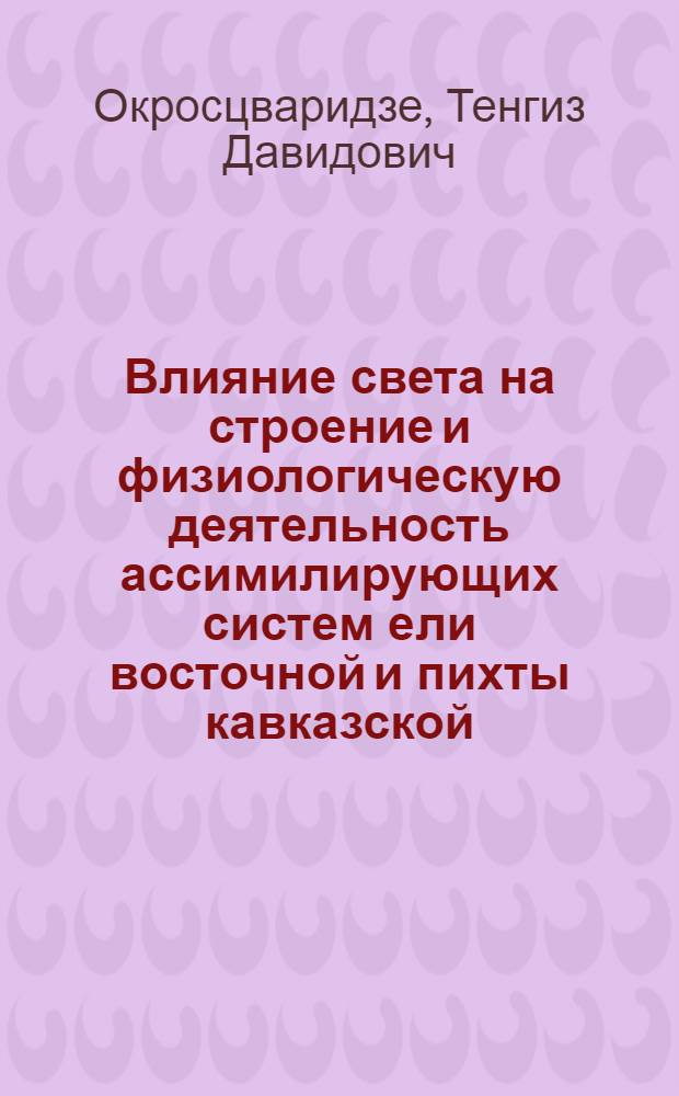 Влияние света на строение и физиологическую деятельность ассимилирующих систем ели восточной и пихты кавказской, сформировавшихся в разных ярусах елово-пихтового древостоя : Автореф. дис. на соиск. учен. степ. канд. биол. наук : (03.00.12)